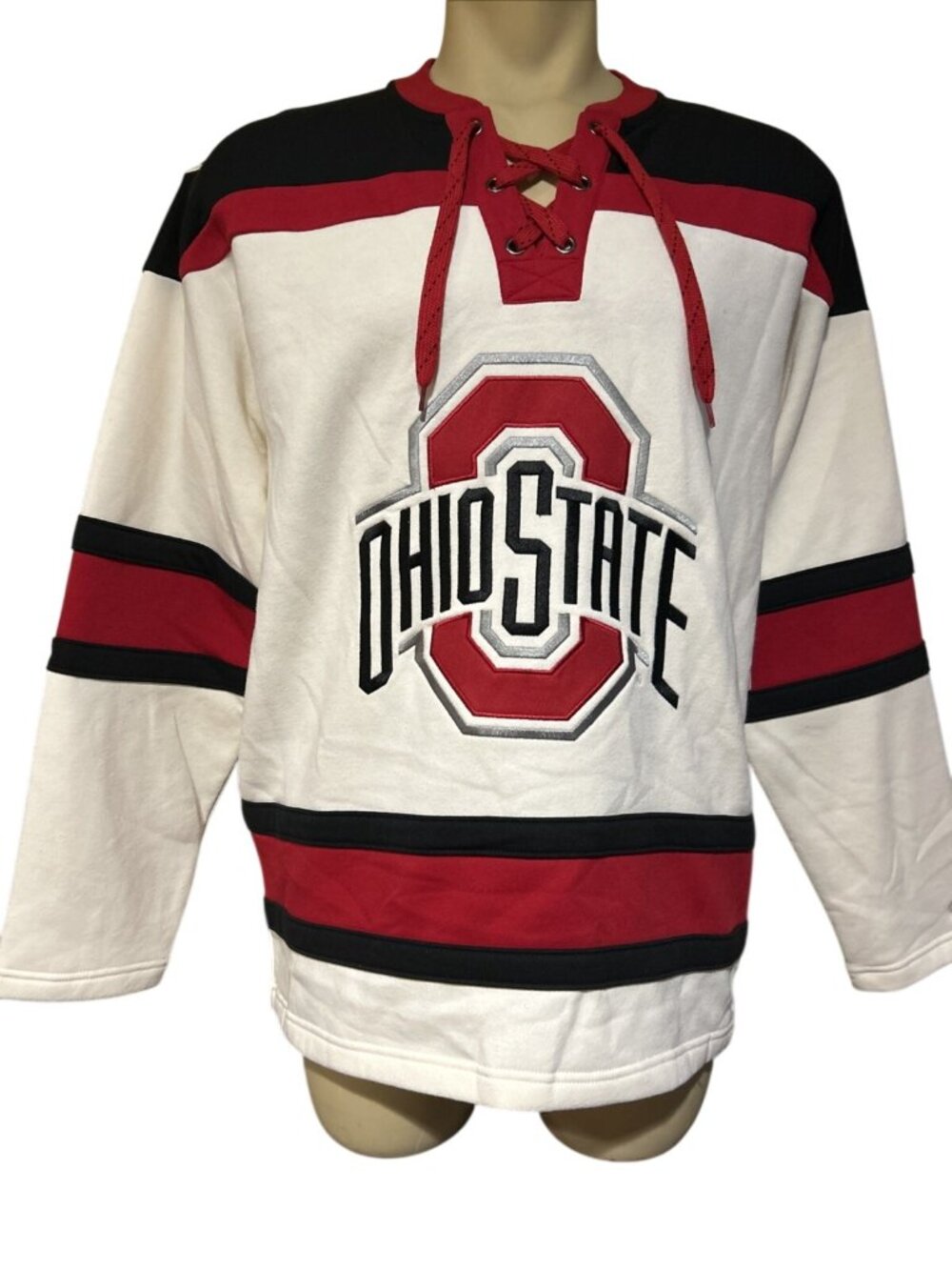 NEW Ohio State Buckeyes Colosseum Cream Hockey Lace-Up Sweatshirt Men's L